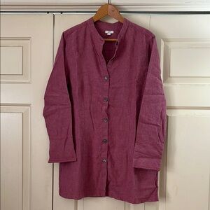 J. Jill Button-Front Long Shirt in Dusty Raspberry Linen Size L